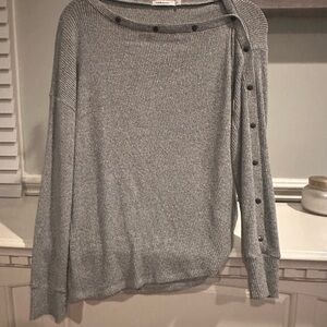 Red Haute Gray Knit Top with Button Accents
